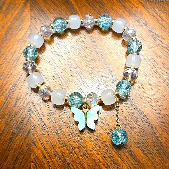 Vibrant Butterfly Charm Bracelet - Colorful Glass Beads, Dangling Tassel Accent - Picture 2 of 5